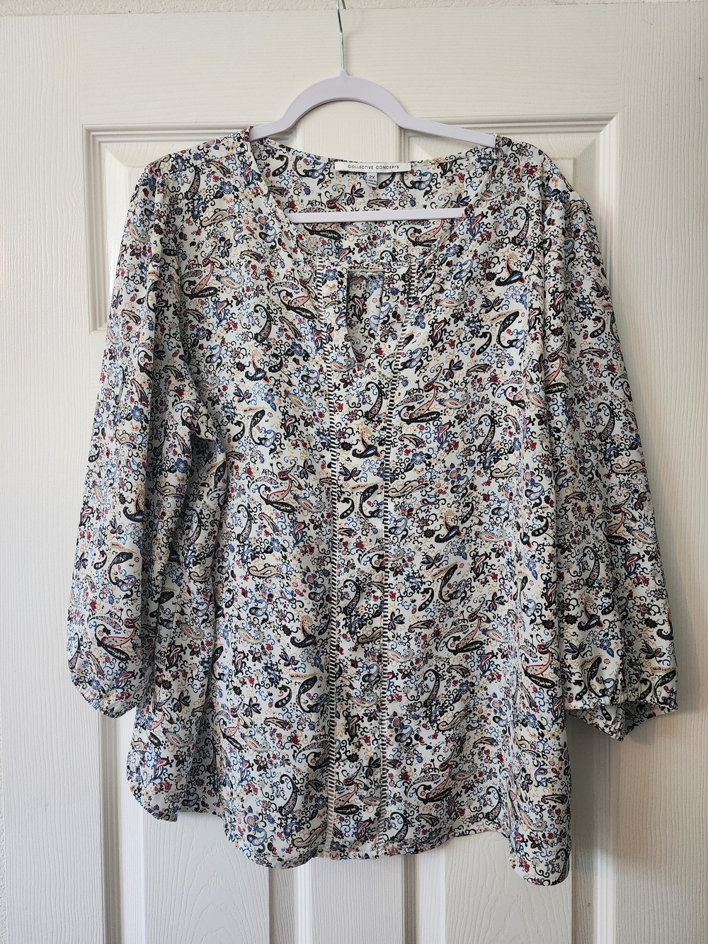 Collective Concepts Boho Paisley Floral Print Blouse Lattice Detail